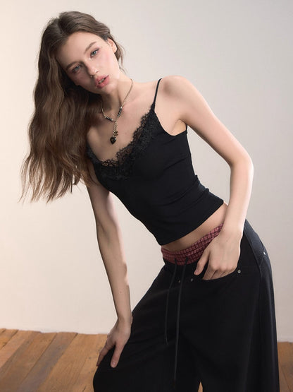 Lace Trim Cropped Cami Top