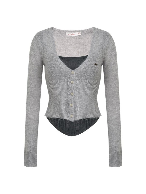 Contrast V-Neck Knit Sweater