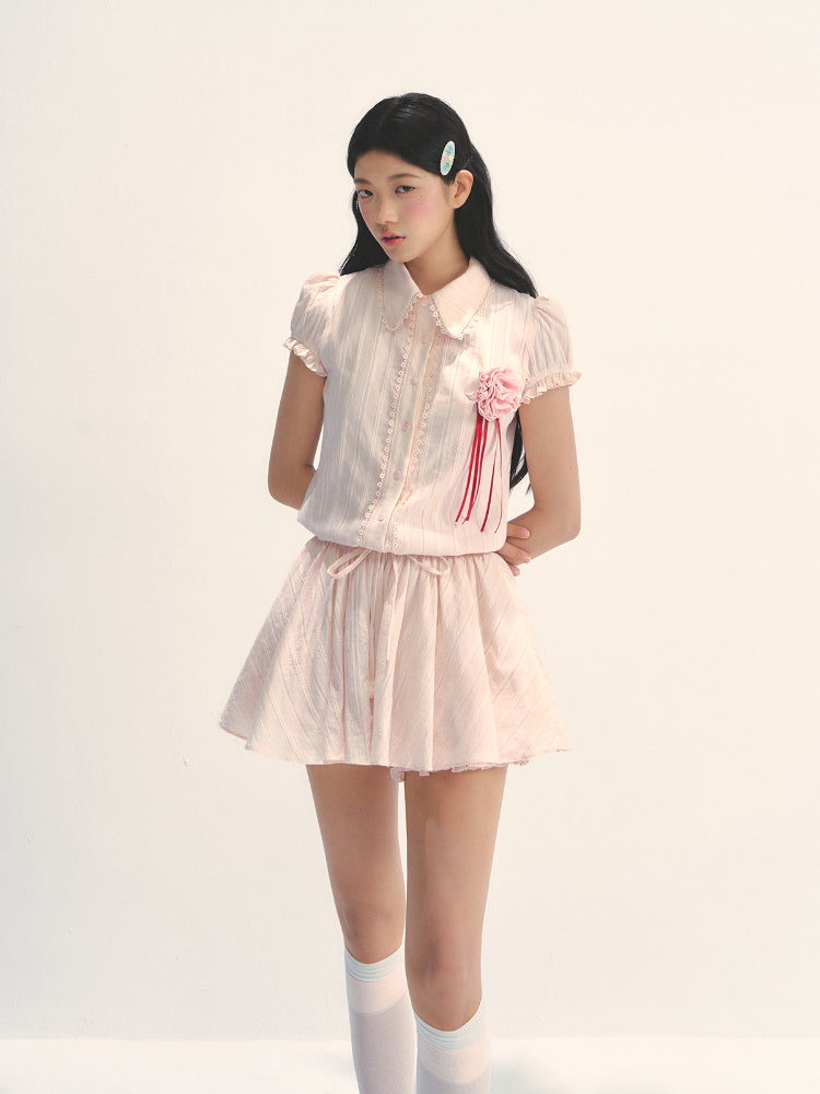 Pink Shirt-style Waist - cinched Dress