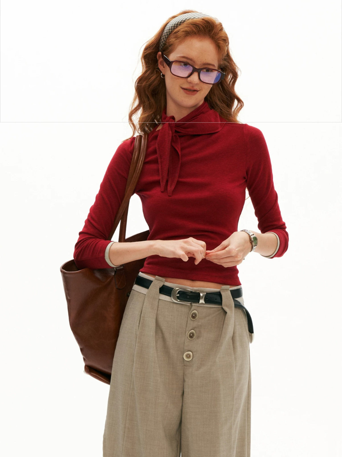 Soft Tie Neck Fitted Sleeve Top