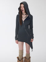 Rhinestone Studded Deconstructed Hoodie Dress