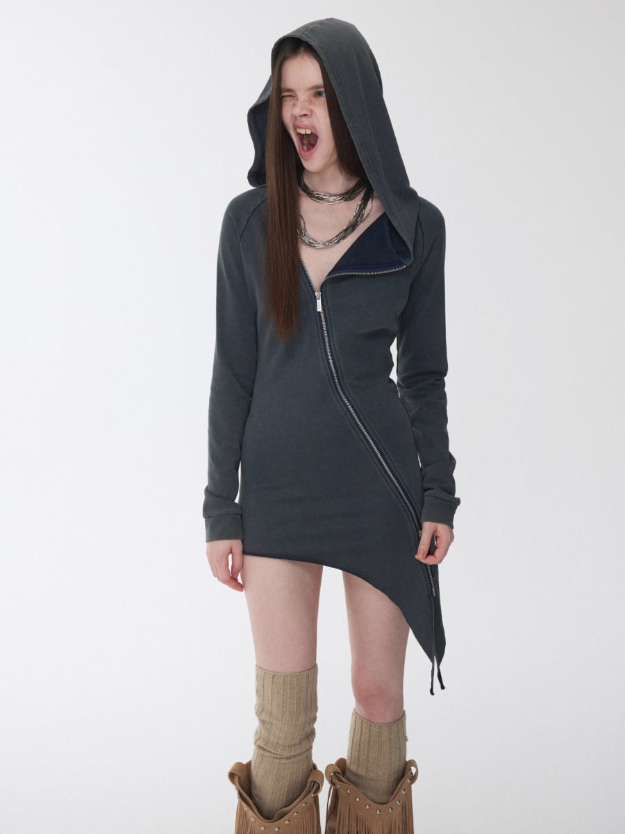 Rhinestone Studded Deconstructed Hoodie Dress