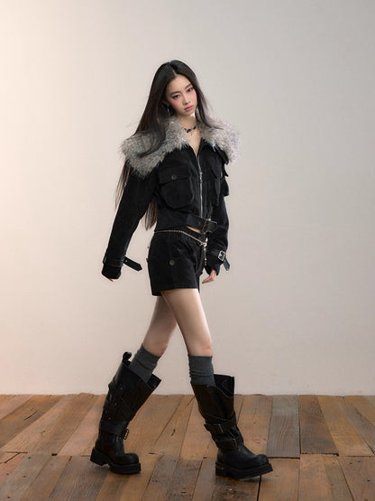 Leopard Print Oversized Fur Collar Thickened Coat