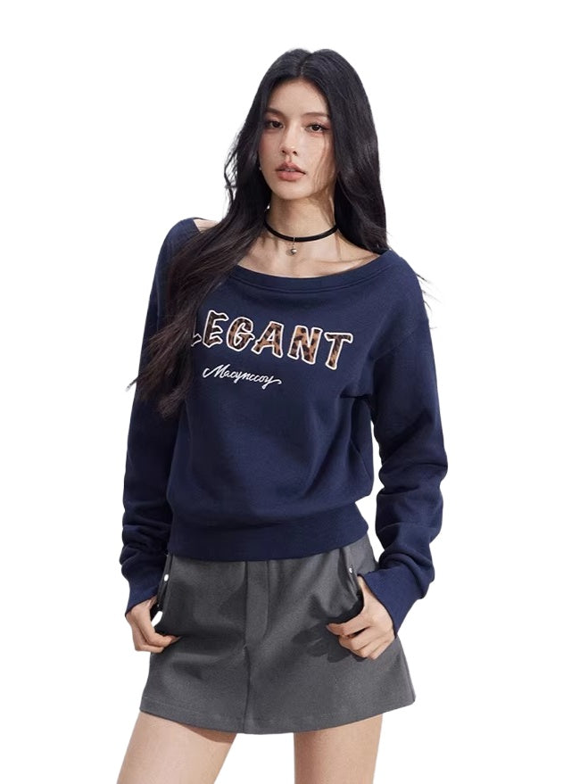 Off-Shoulder Letter Sweatshirt