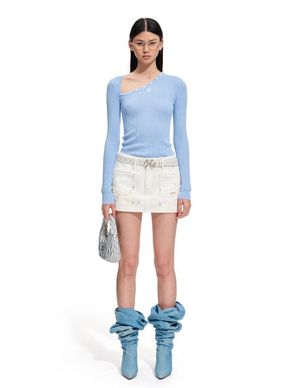 Polar Wool Blend Ribbed Knit V-neck