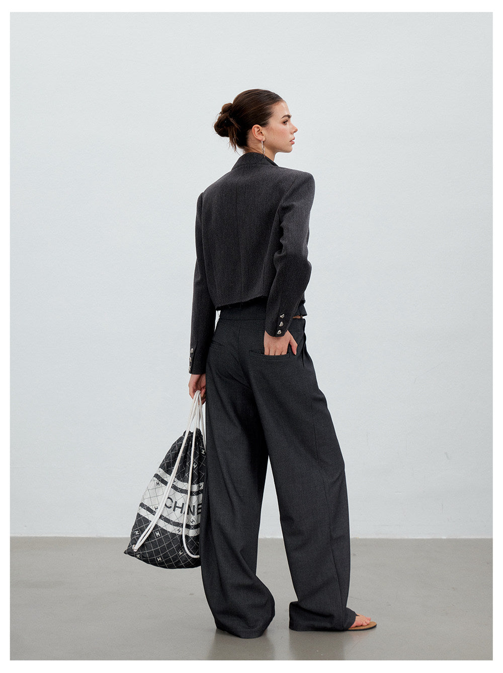 Pleated Drawstring Wide Trousers