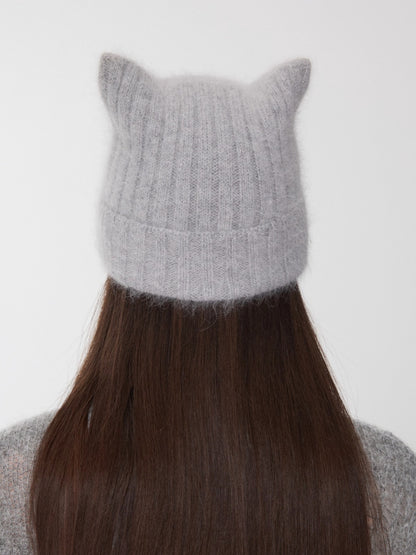 Knitted Cat-Ear Beanie with Hand-Stitched Label