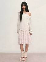 White Lace Knit Blouse & Skirt Set
