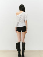 Asymmetric Shoulder 3D Floral T-shirt