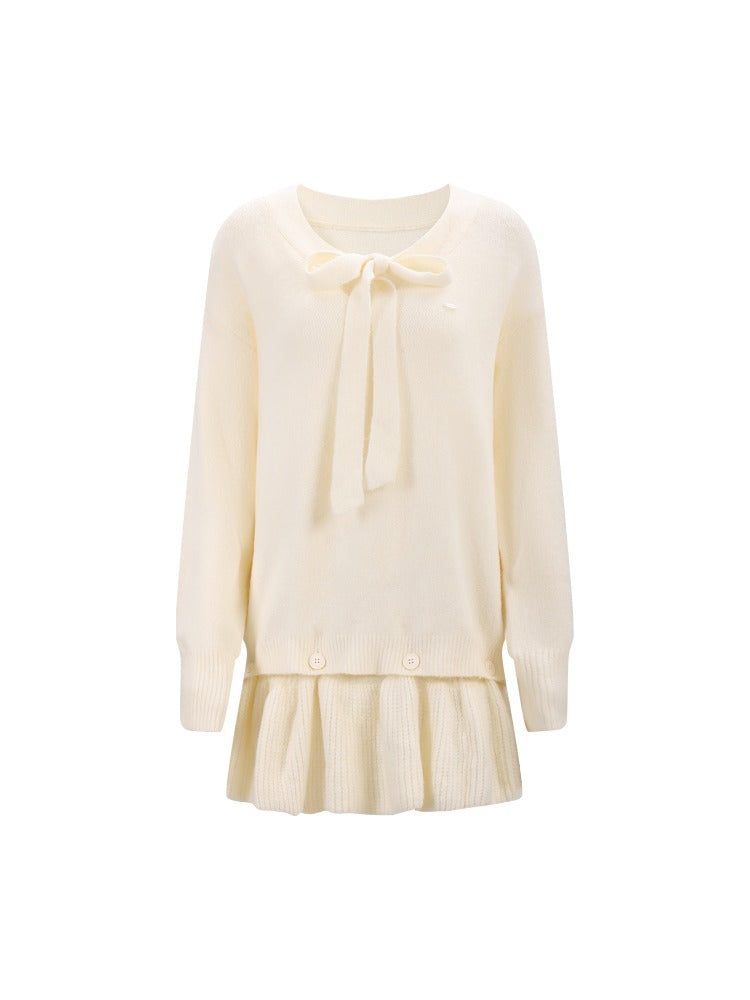 Beige Tie-Front Knit Dress