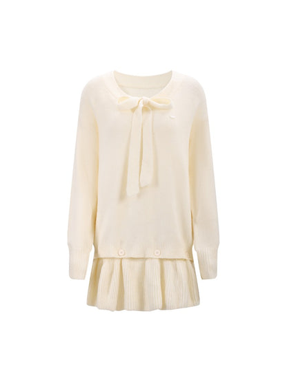 Beige Tie-Front Knit Dress