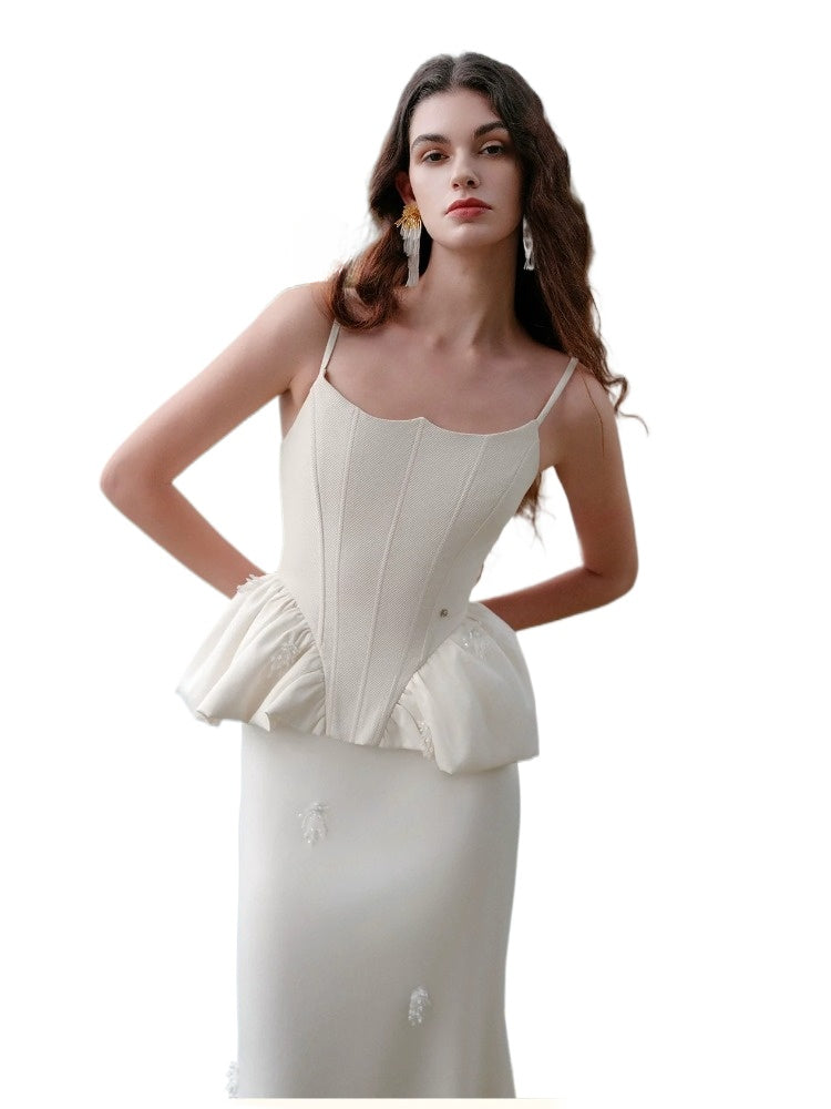 Luxury Handcrafted Beaded Satin Slip Dress Set