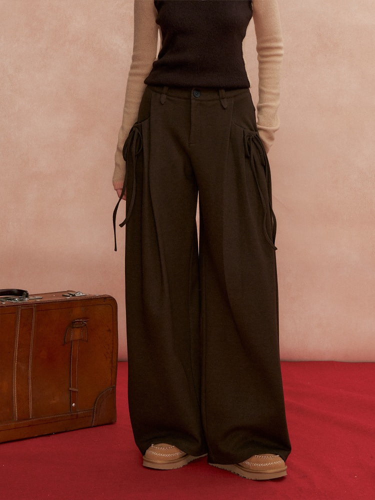 Pleated Bow Wool Pants