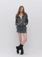 Gray Drawstring Hoodie & Skirt Set