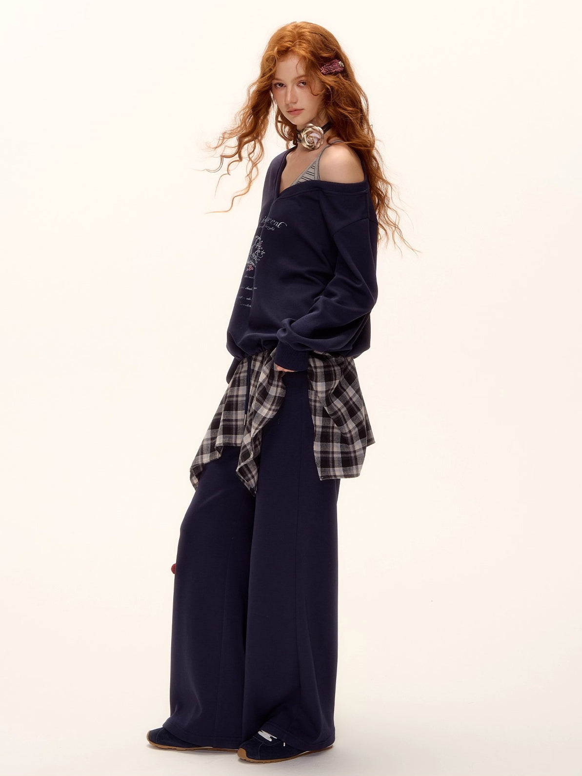 Asymmetric Stripe Print Sweat Set