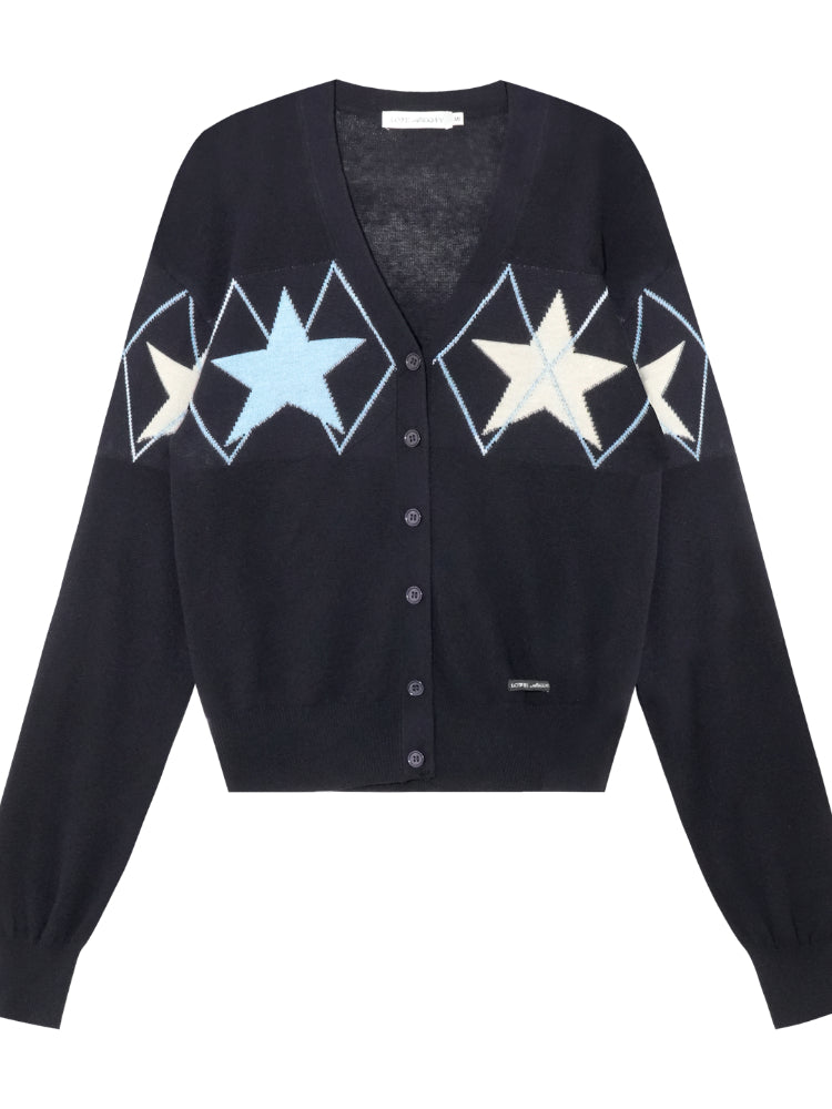 Single-breasted Star Argyle Knit Cardigan