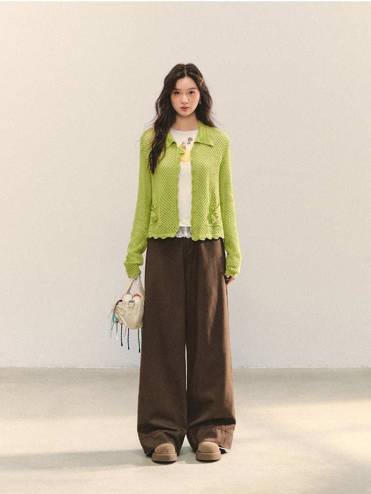 Hollow-out 3D Flower Crochet Lapel Cardigan