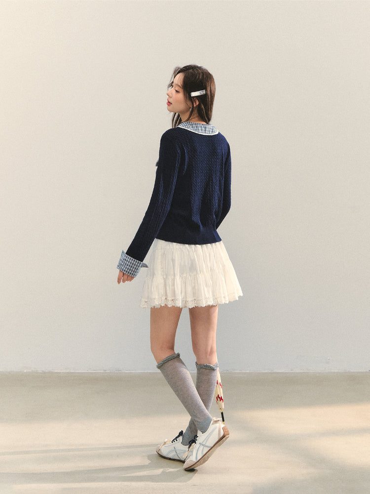 Cable Knit Checkered Sweater