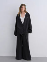 Polka Dot Vest Hooded Drawstring Sweatshirt Pants Set