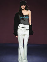 Colorblock Bustier Top & Relaxed Wool-Blend Knit Cardigan Set