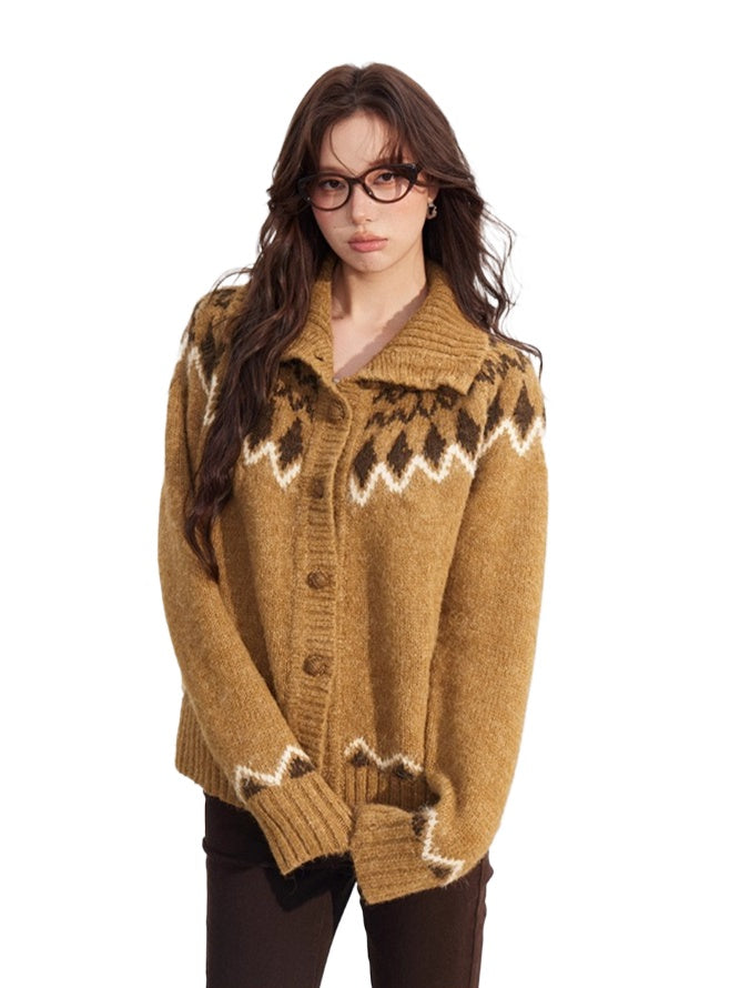 Coffee Fair Isle Collar Sweater