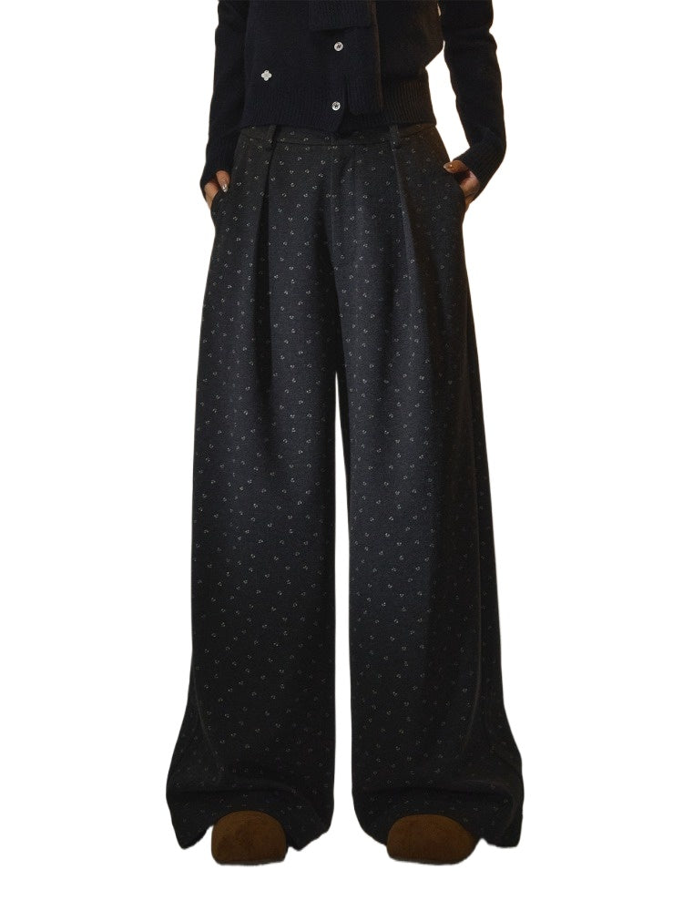 Printed Bow Wool-Blend Tailored Pants