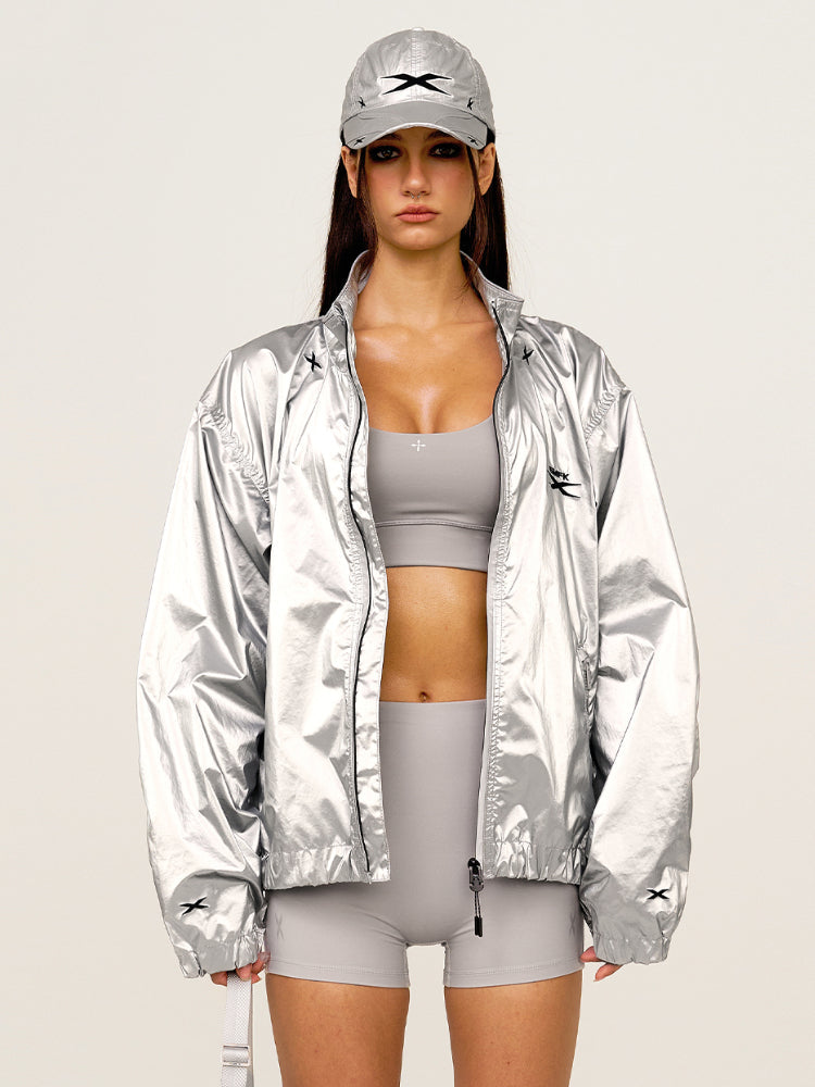 Silver &amp; Black Loose Oversized Sports Jacket