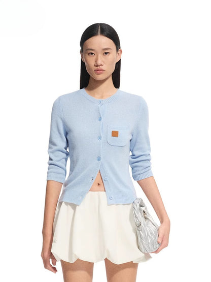 Cashmere-Feel Mid-Sleeve Cardigan