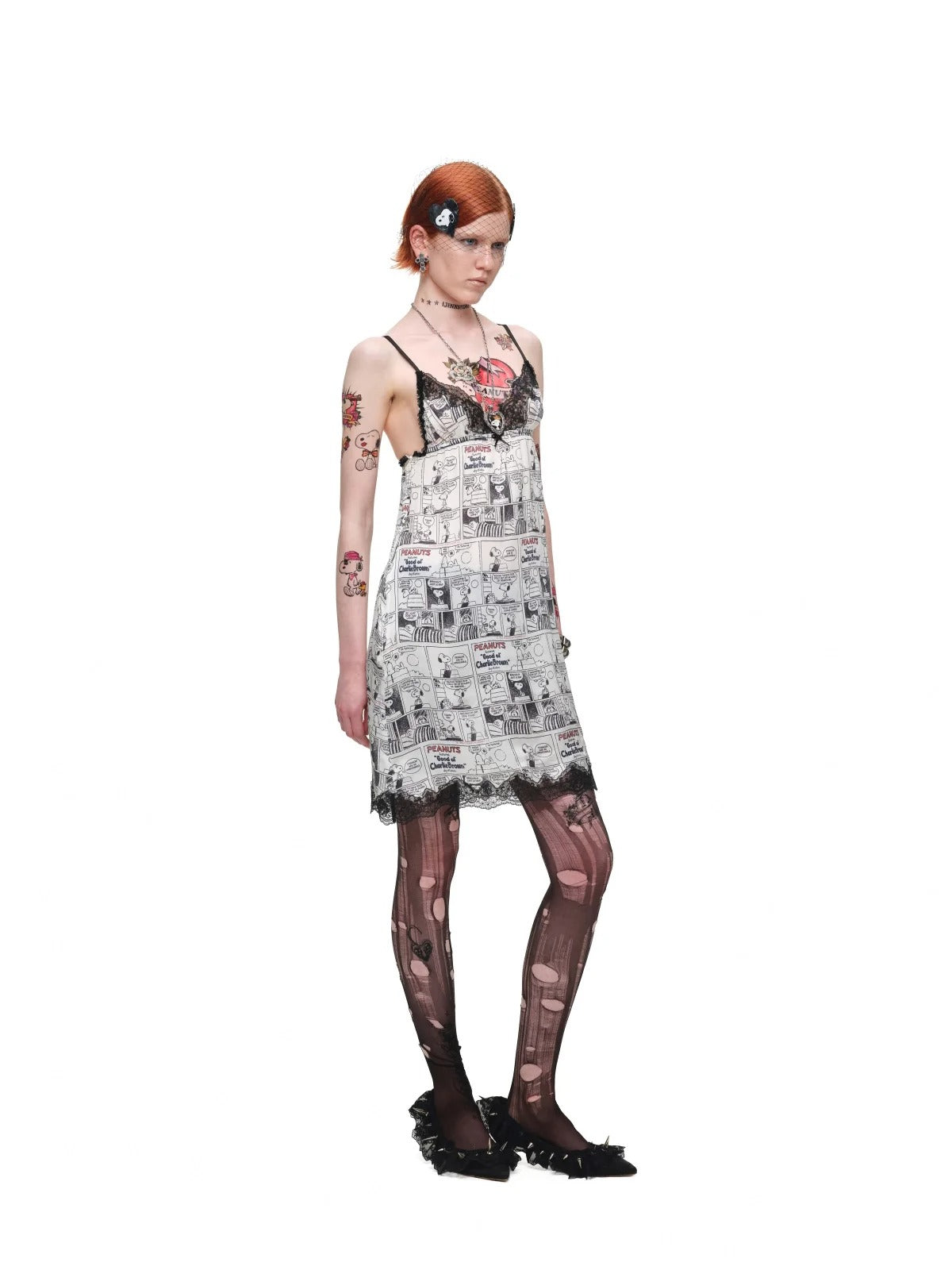 Vintage Comic Print Lace Cami Dress