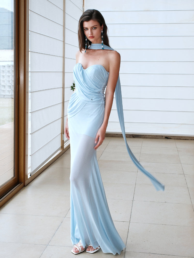 Ruched Design Asymmetrical Mermaid Dress
