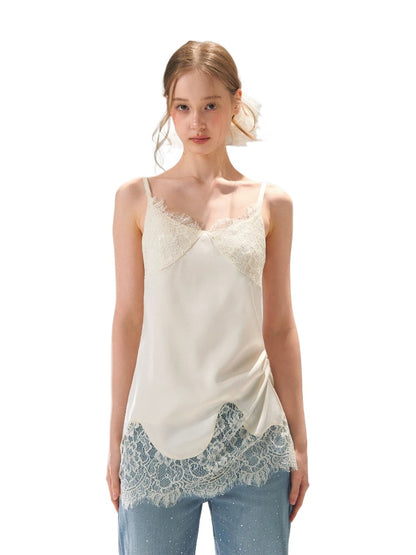 Lace Trim Silk Camisole