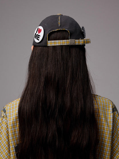 Plaid-Panel Badge Baseball Cap