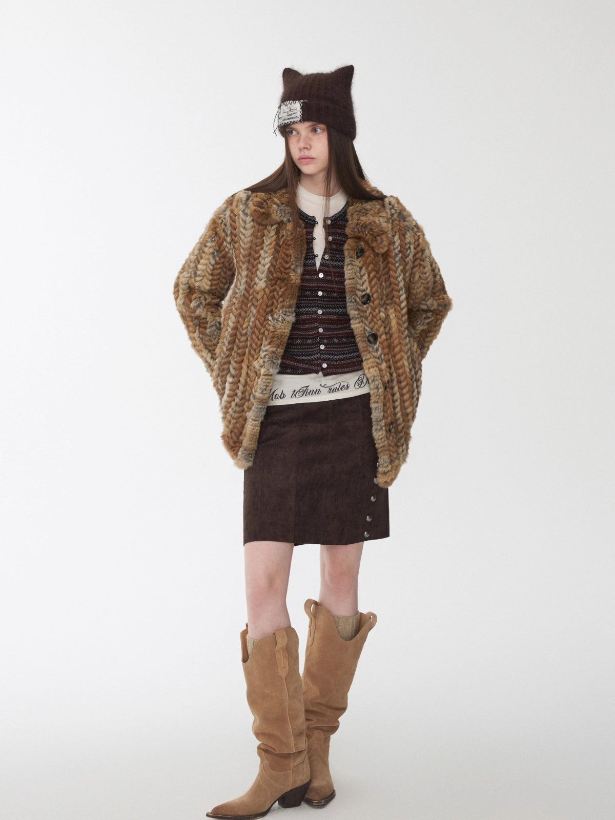 Rabbit Fur Woven Shirt Coat