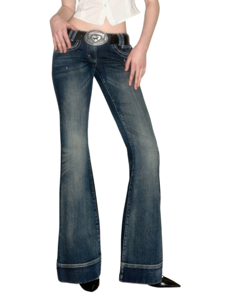 Low-Rise Washed Blue Flare Jeans