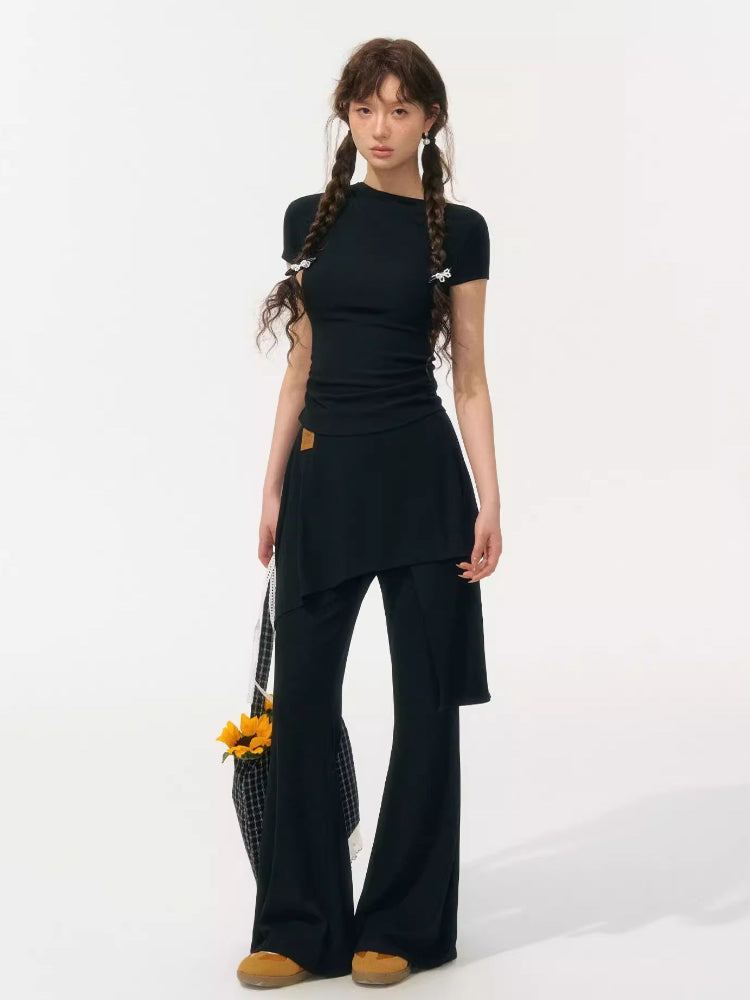 One Shoulder Irregular Slanted Pleat T-shirt &amp; Pants Set