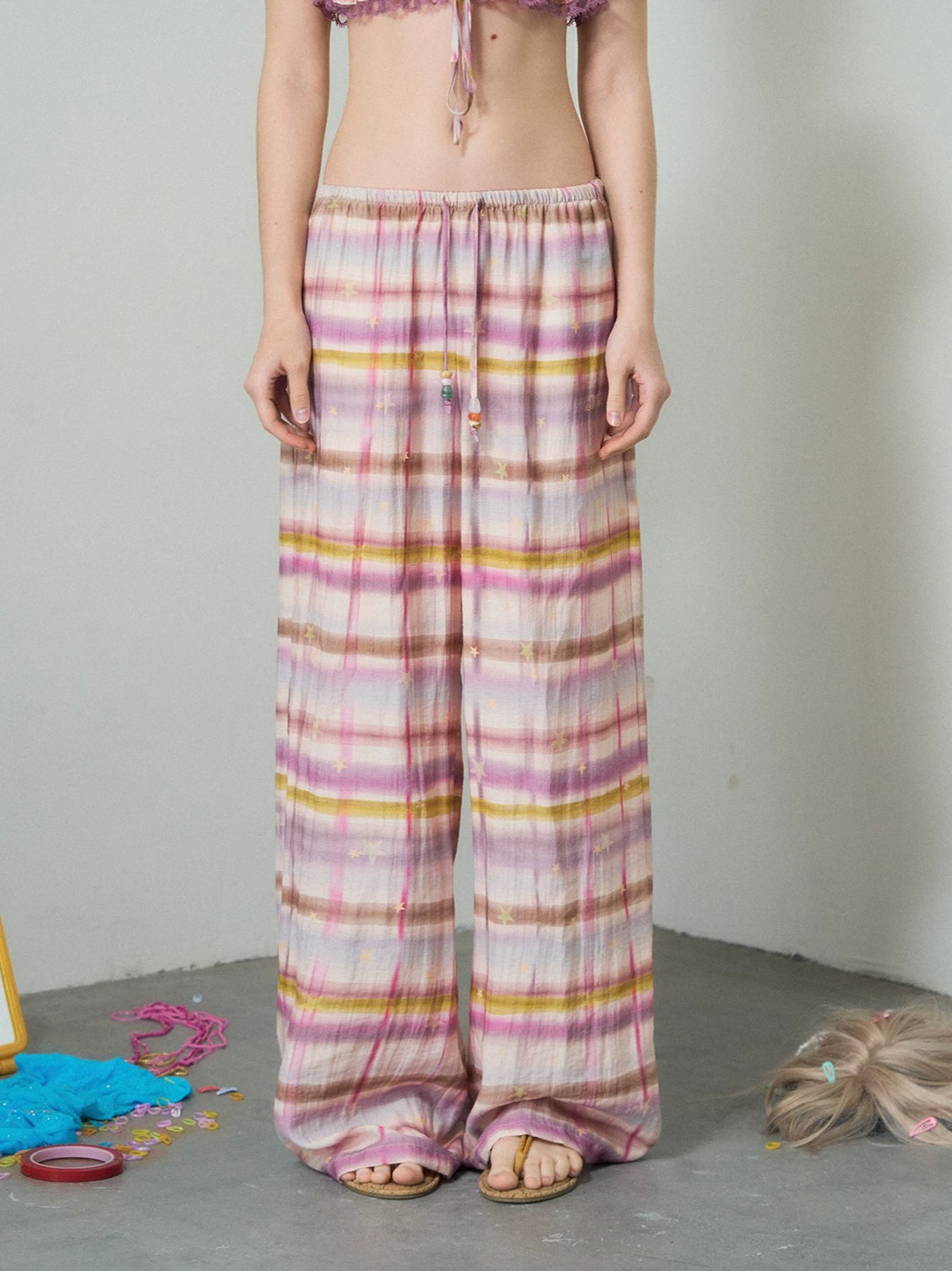Star Plaid Bandeau Pants Set