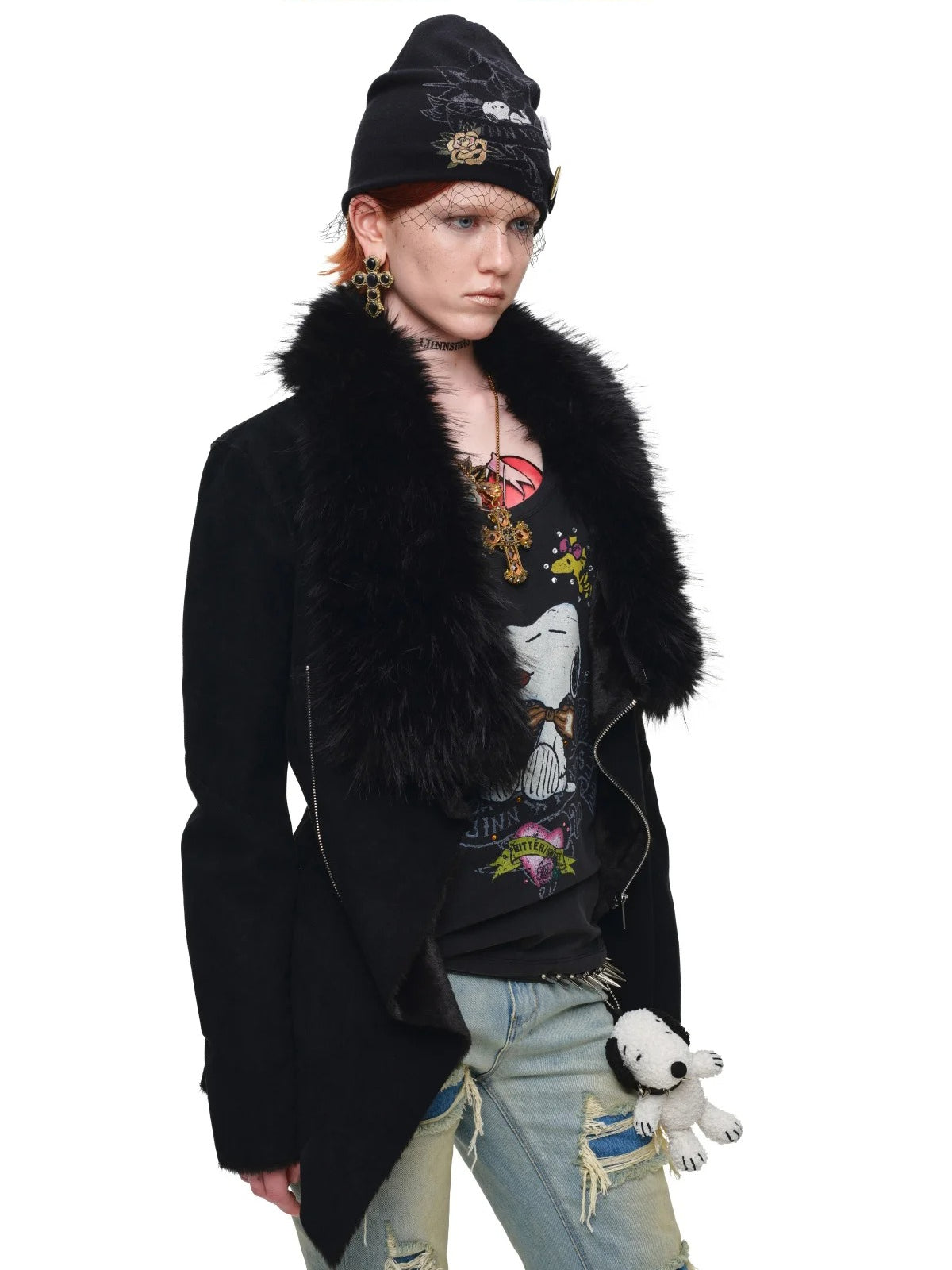 Suede Detachable Fur Collar Coat
