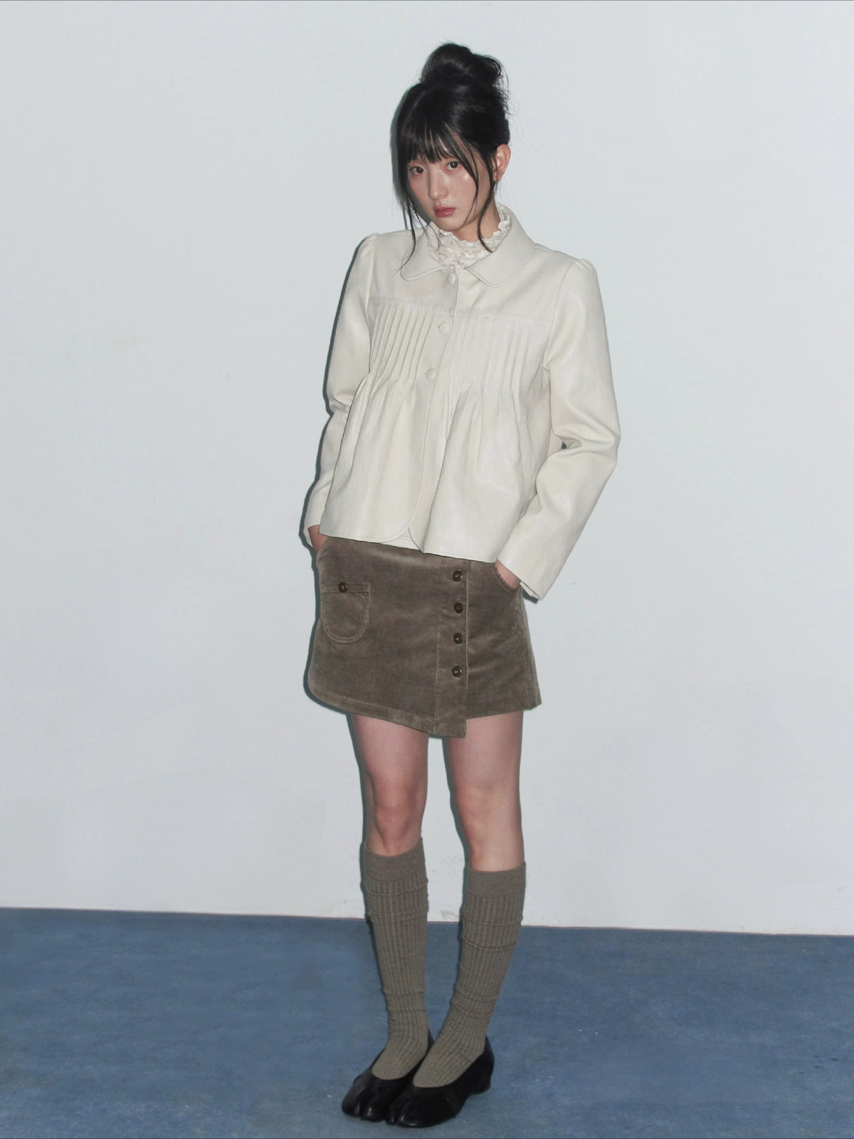 Oat Gray Corduroy Mini Skirt
