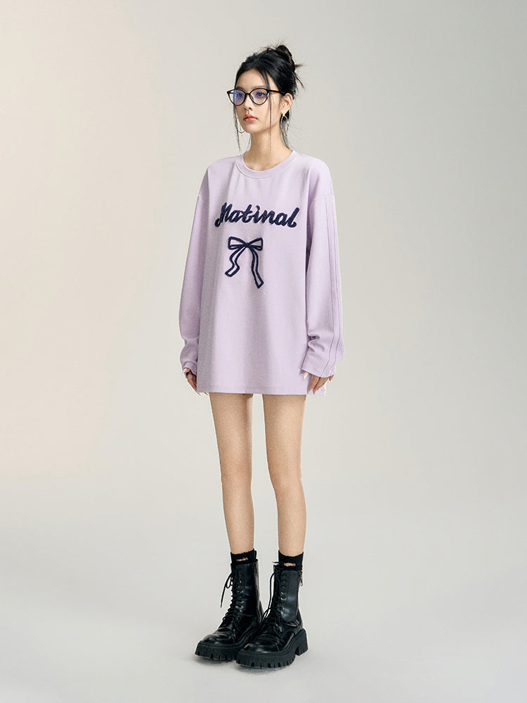 Off-white &amp; Purple Bow Embroidered Crewneck T-Shirt