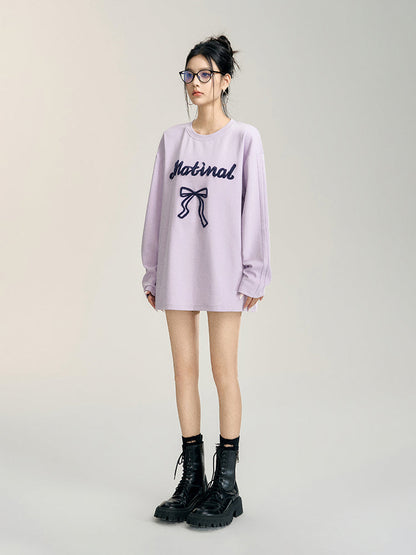Off-white &amp; Purple Bow Embroidered Crewneck T-Shirt