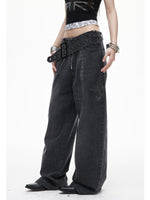 Gray Rivet Wide Leg Jeans