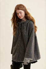 Gray Bow Hooded Cape Coat