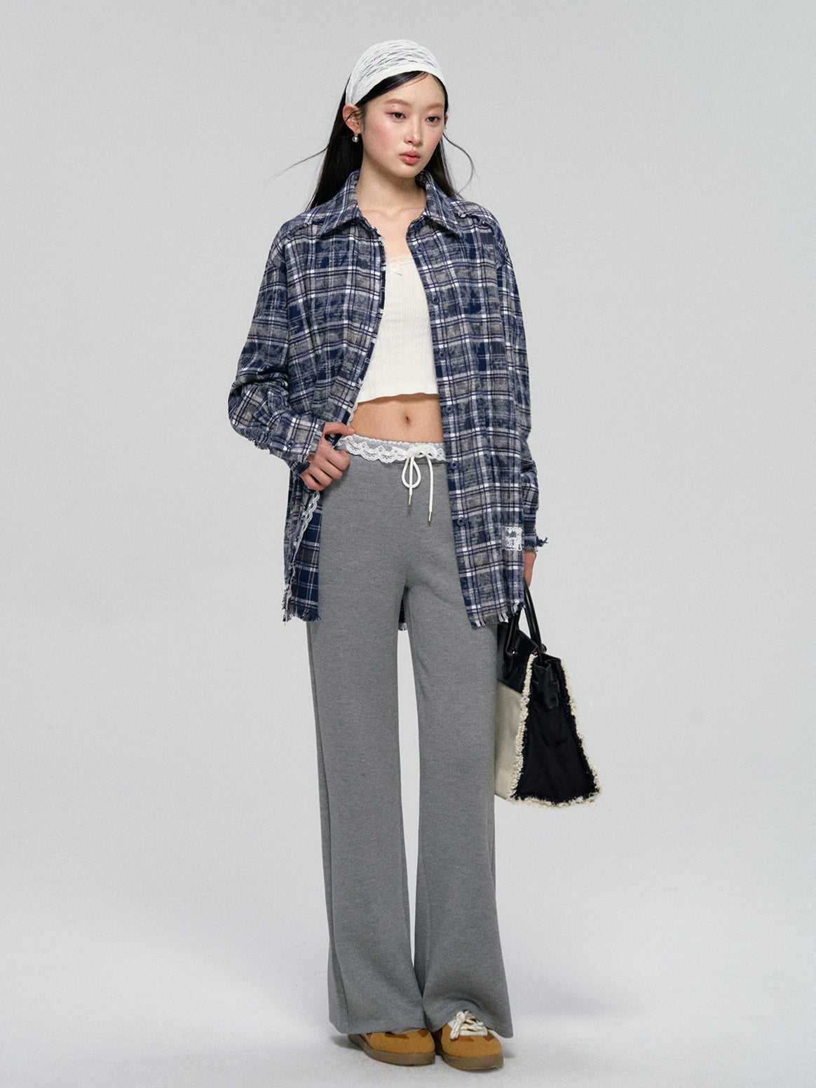Lace Waist Wide-Leg Sweatpants
