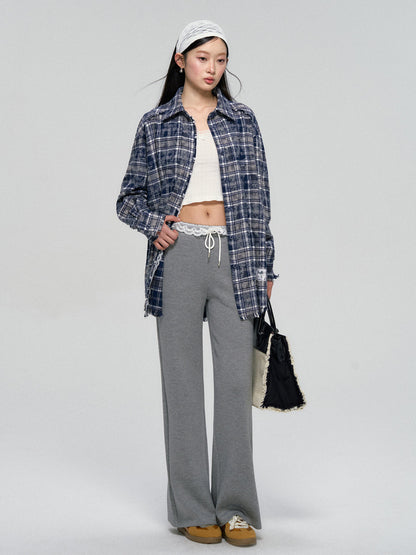 Lace Waist Wide-Leg Sweatpants