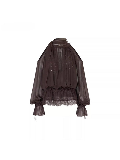 Rhinestone Sheer Chiffon Blouse