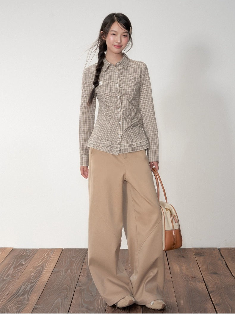 Khaki Wide-Leg Trousers