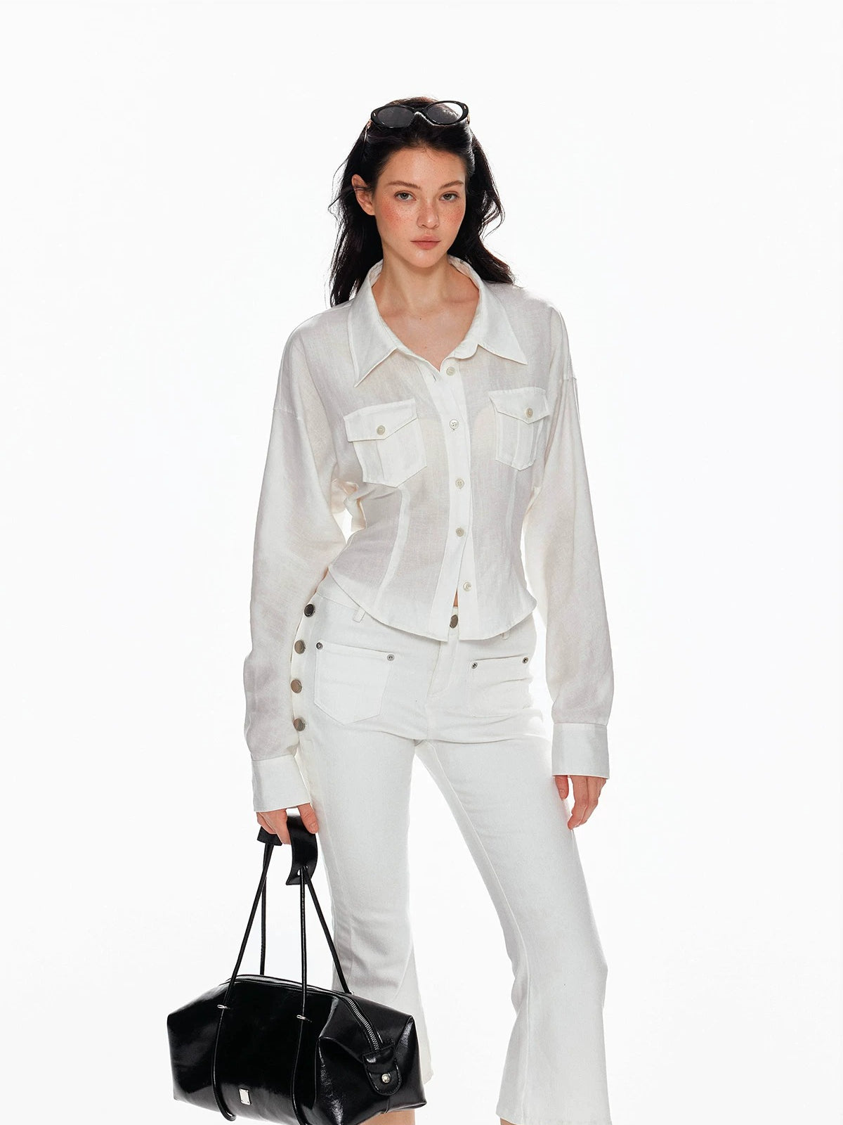 Low Waist Button Flare Pants