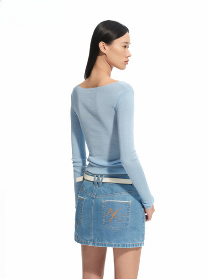 Denim Mid-rise Straight Pencil Skirt