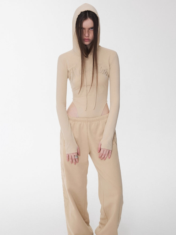 Letter Embroidery Hooded Bodysuit
