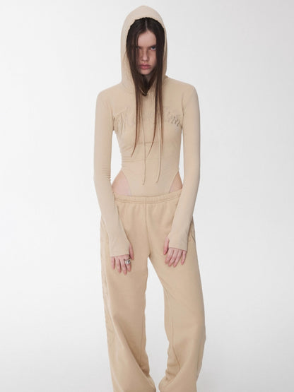 Letter Embroidery Hooded Bodysuit